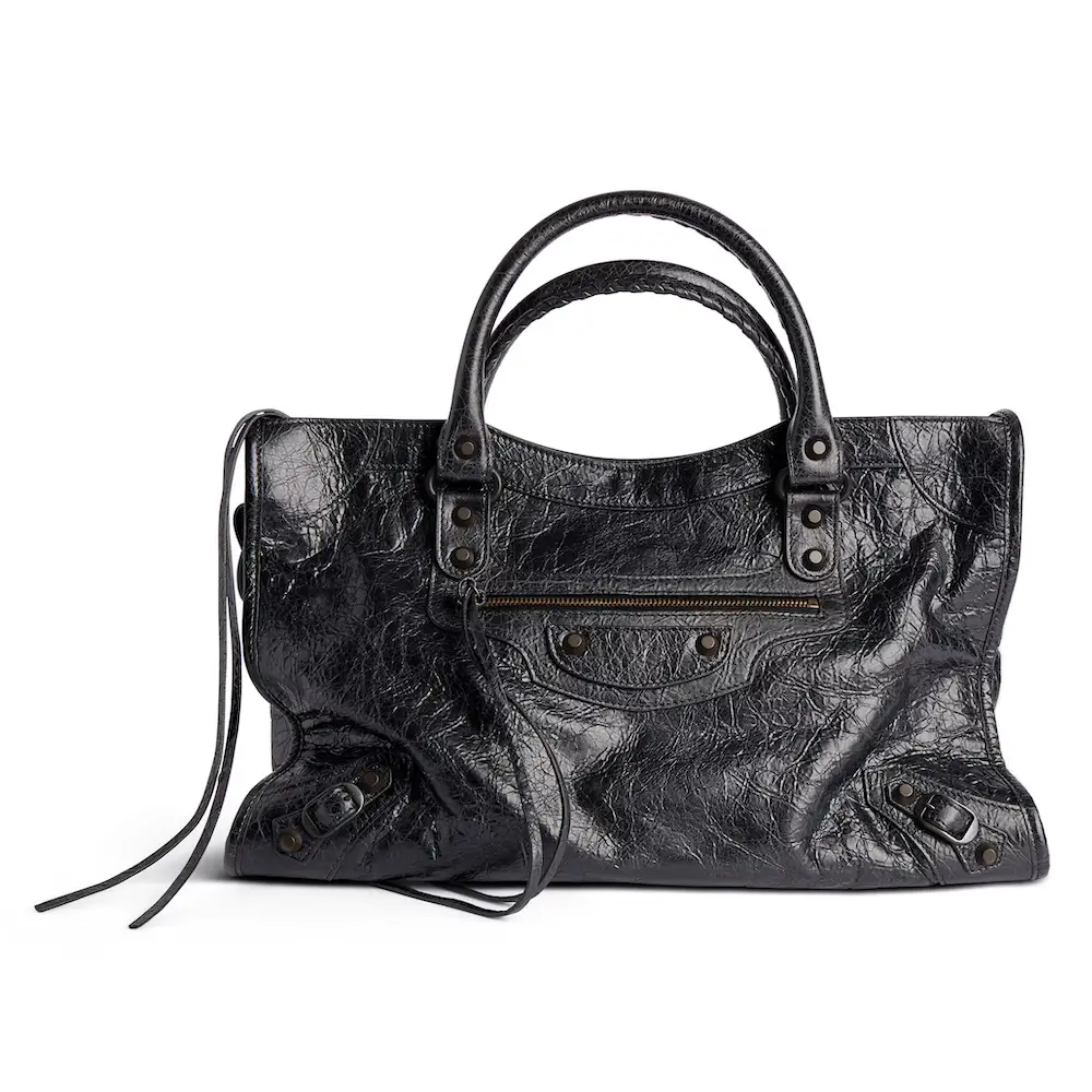Balenciaga Le City Medium Bag in black Arena Storico lambskin, brass hardware