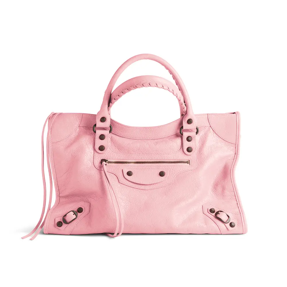 Balenciaga Le City Medium Bag in vintage pink Arena Storico lambskin, brass hardware