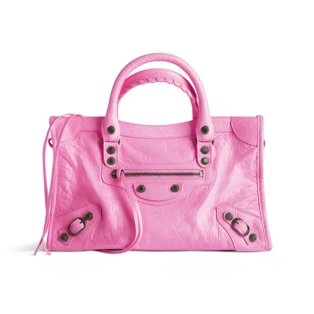 Balenciaga Le City Small Bag in glossy pink Arena Storico lambskin, brass hardware