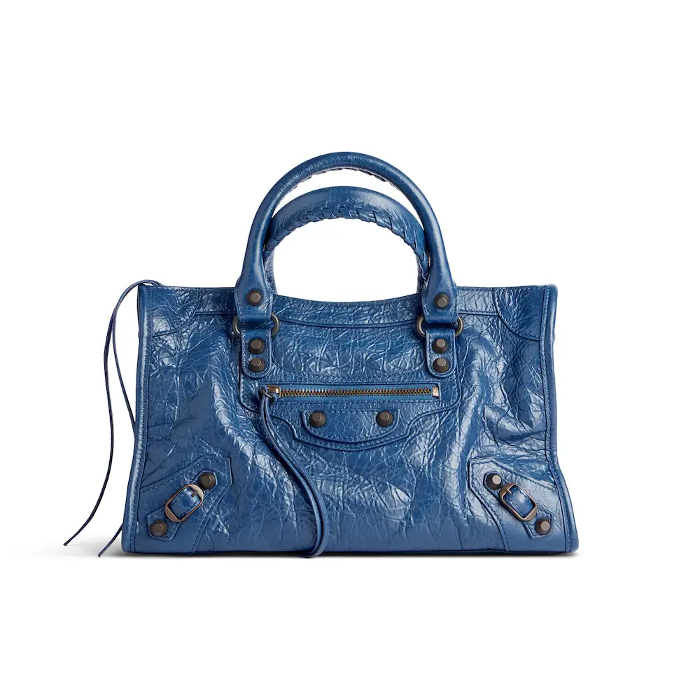 Balenciaga Le City Small Bag in mineral blue Arena Storico lambskin, brass hardware
