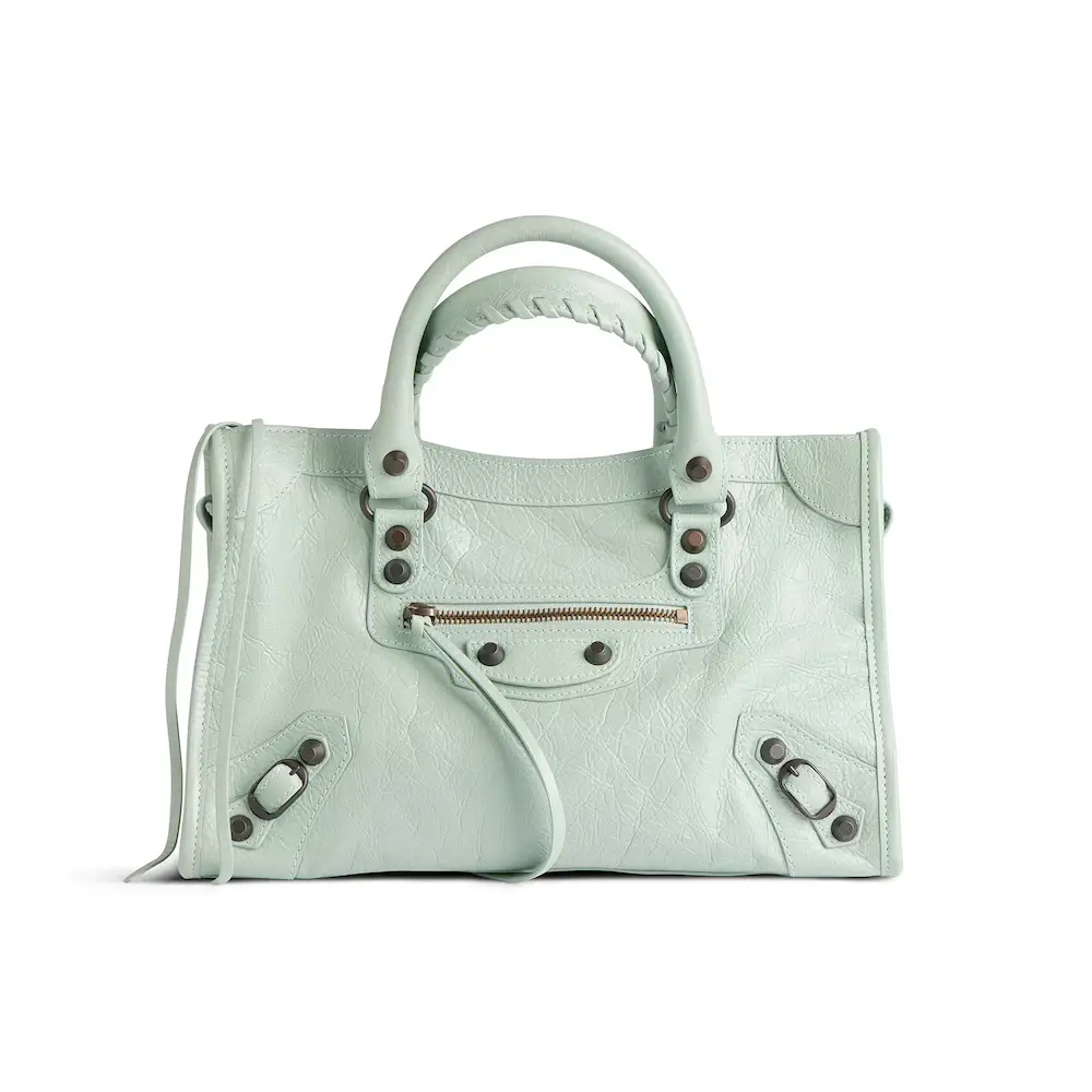 Balenciaga Le City Small Bag in mineral green Arena Storico lambskin, brass hardware