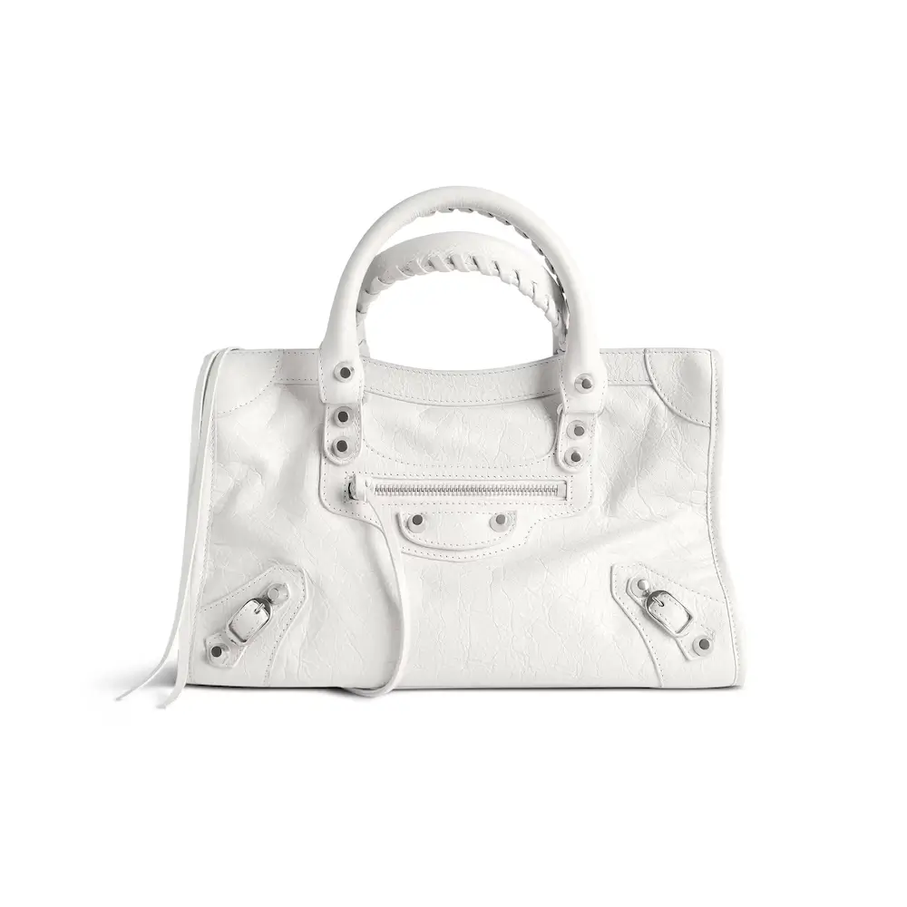 Balenciaga Le City Small Bag in white Arena lamsbkin, shiny silver hardware