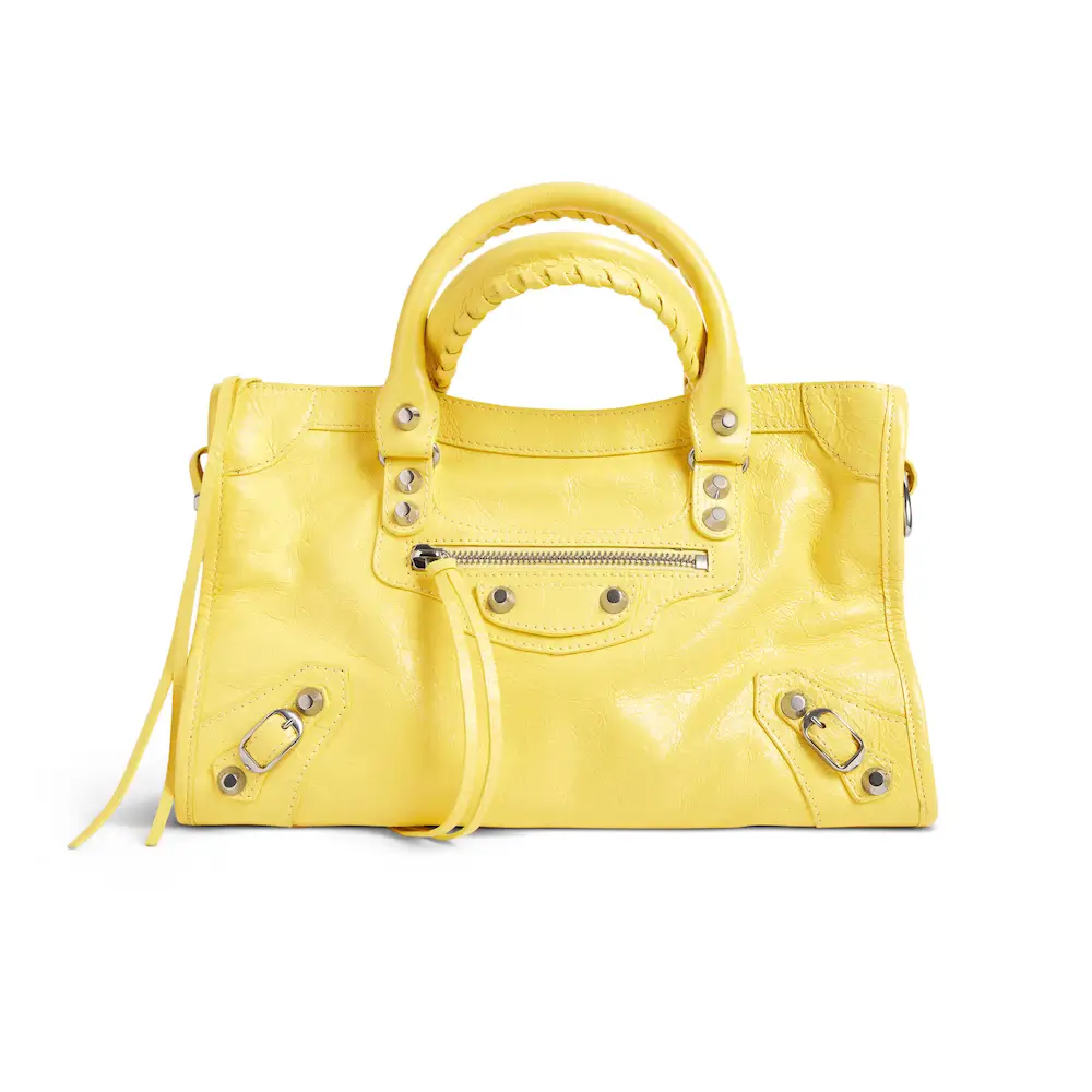 Balenciaga Le City Small Bag in yellow Arena lamsbkin, shiny silver hardware