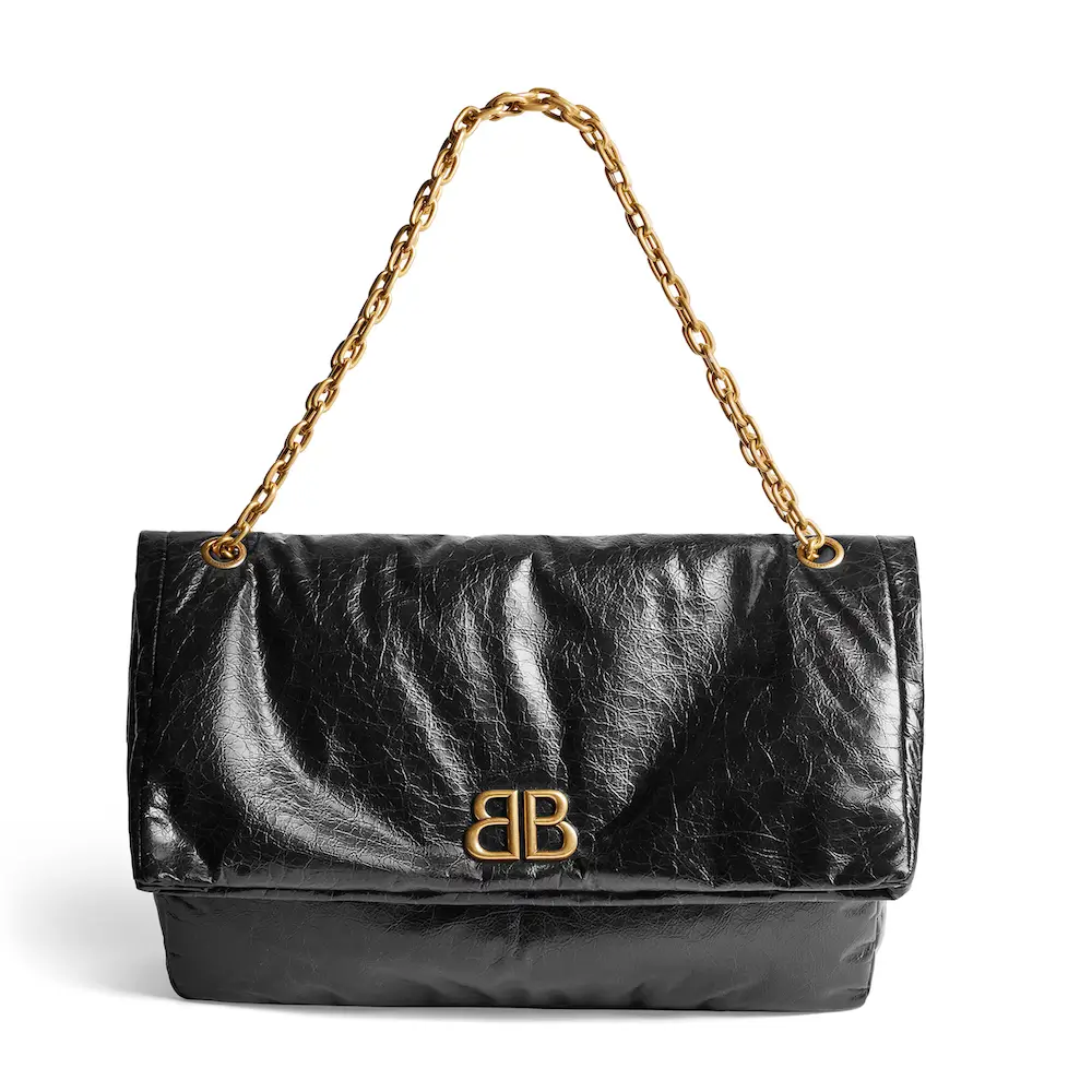 Balenciaga Monaco Large Chain Bag in black Arena calfskin with aged gold hardware Black