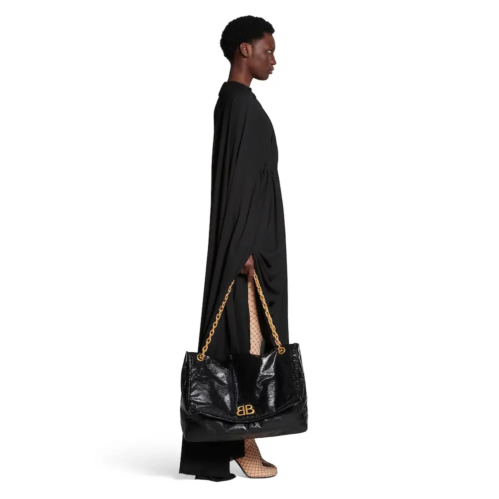 Balenciaga Monaco Large Chain Bag in black Arena calfskin with aged gold hardware black handcarry model