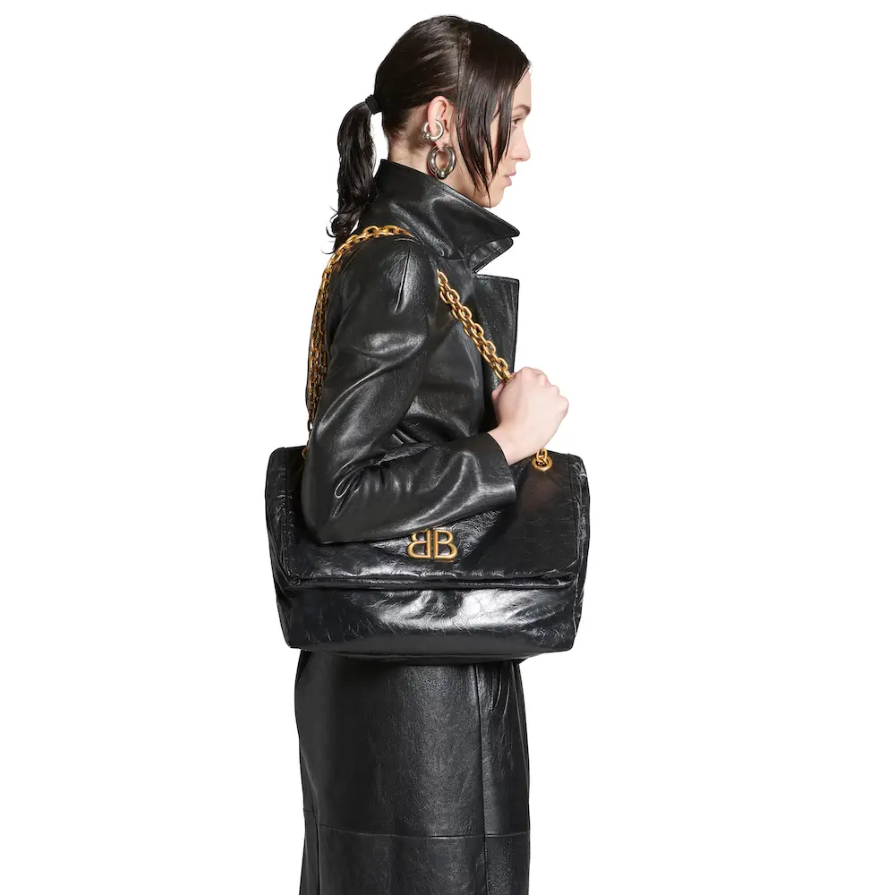 Balenciaga Monaco Medium Chain Bag in black Arena calfskin, aged gold hardware Black Shoulder Carry Model