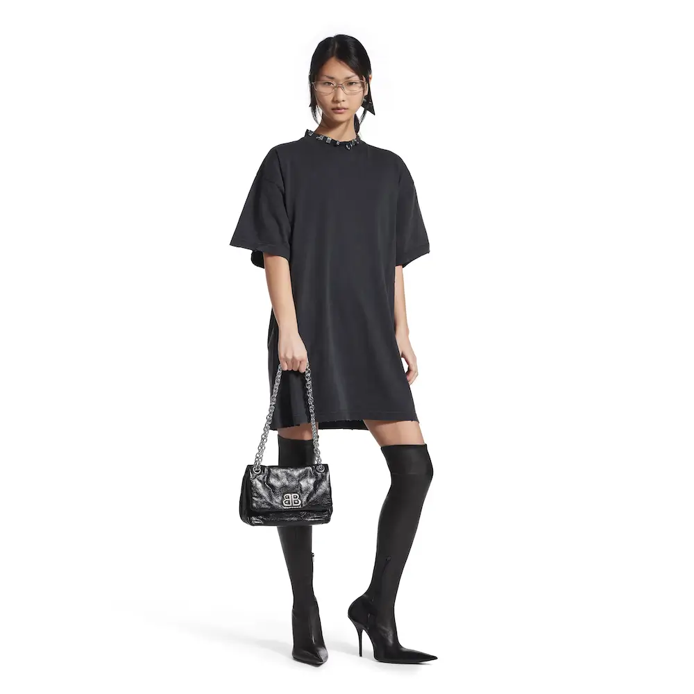 Balenciaga Monaco Mini Bag in black Arena calfskin, aged silver hardware Black Model Handcarry