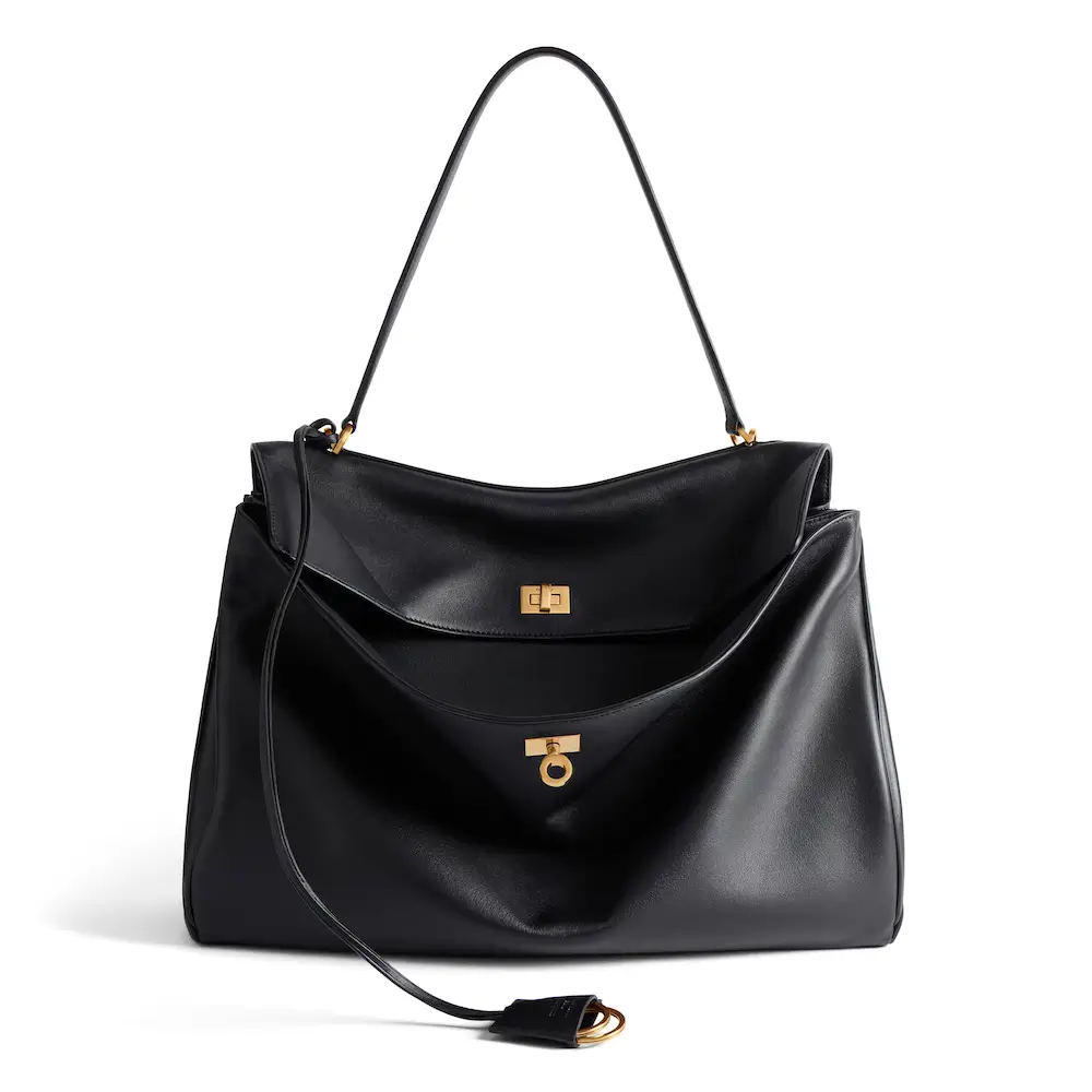 Balenciaga Rodeo Large Handbag in black smooth calfskin, aged gold hardware