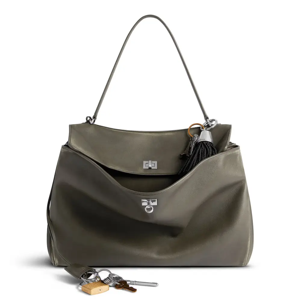 Balenciaga Rodeo Large Handbag in dark green used smooth calfskin with charms, aged silver hardware