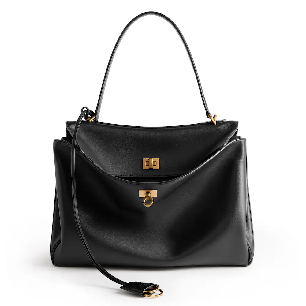Balenciaga Rodeo Medium Handbag in black smooth calfskin, aged gold hardware