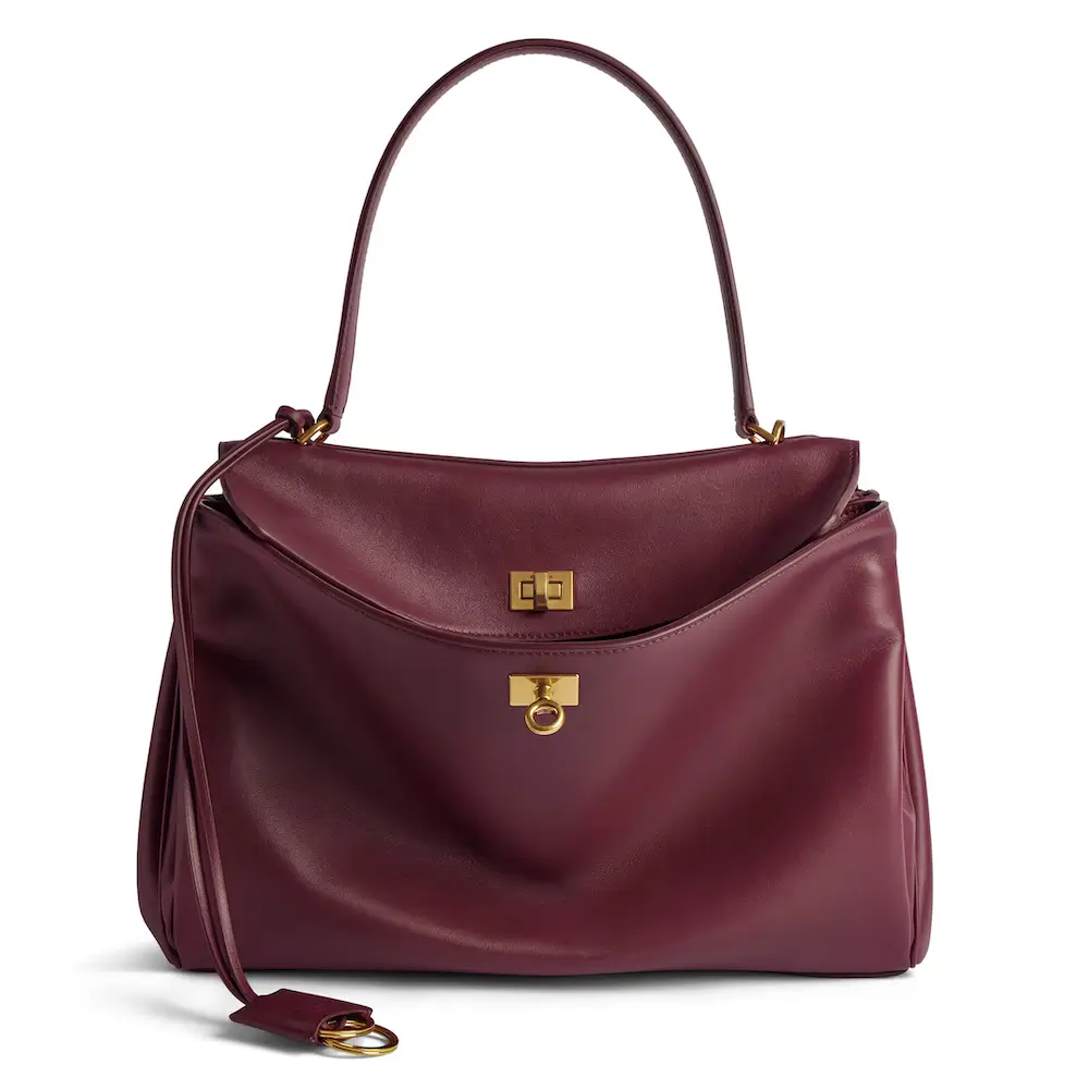 Balenciaga Rodeo Medium Handbag in dark burgundy smooth calfskin, aged gold hardware