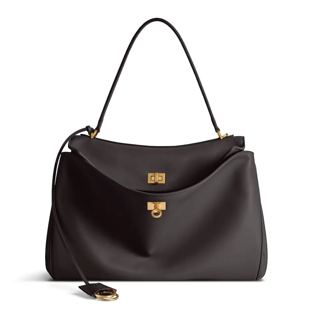 Balenciaga Rodeo Medium Handbag in espresso smooth calfskin, aged gold hardware