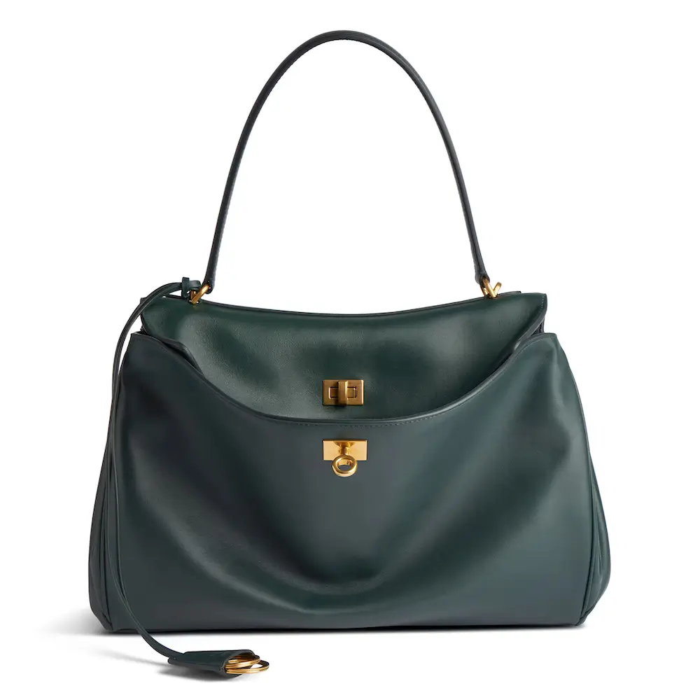 Balenciaga Rodeo Medium Handbag in pine green smooth calfskin, aged gold hardware