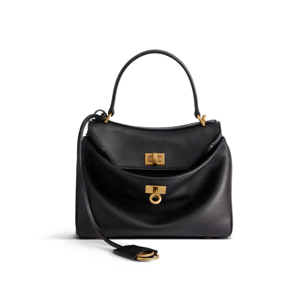 Balenciaga Rodeo Mini Handbag in black smooth calfskin, aged gold hardware