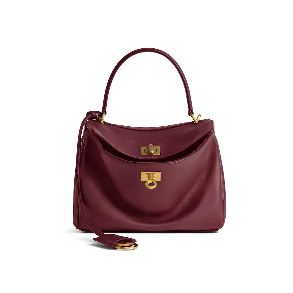 Balenciaga Rodeo Mini Handbag in dark burgundy smooth calfskin, aged gold hardware