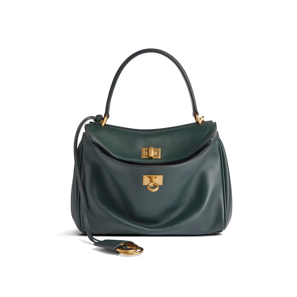 Balenciaga Rodeo Mini Handbag in pine green smooth calfskin, aged gold hardware