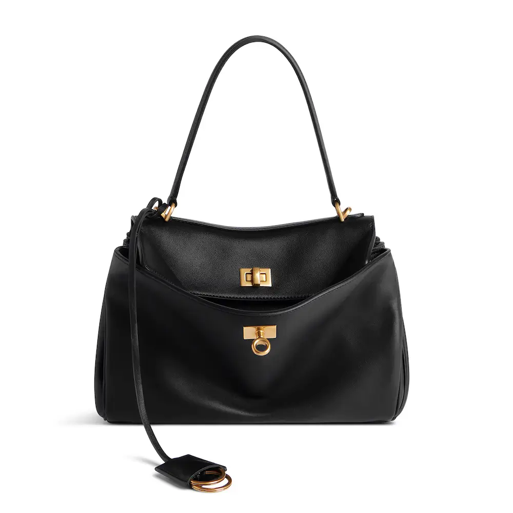 Balenciaga Rodeo Small Handbag in black smooth calfskin, aged gold hardware