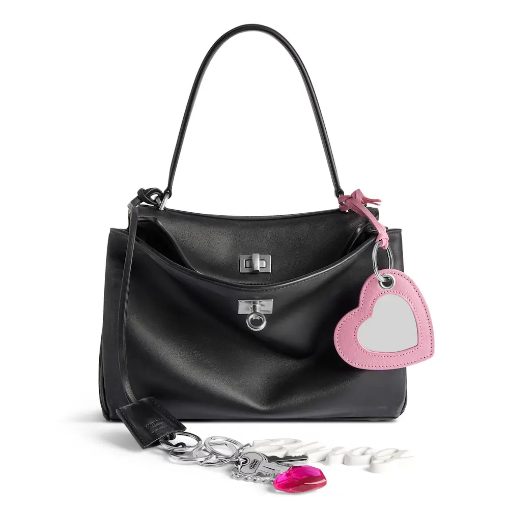 Balenciaga Rodeo Small Handbag in black used smooth calfskin with one charm, aged silver hardware