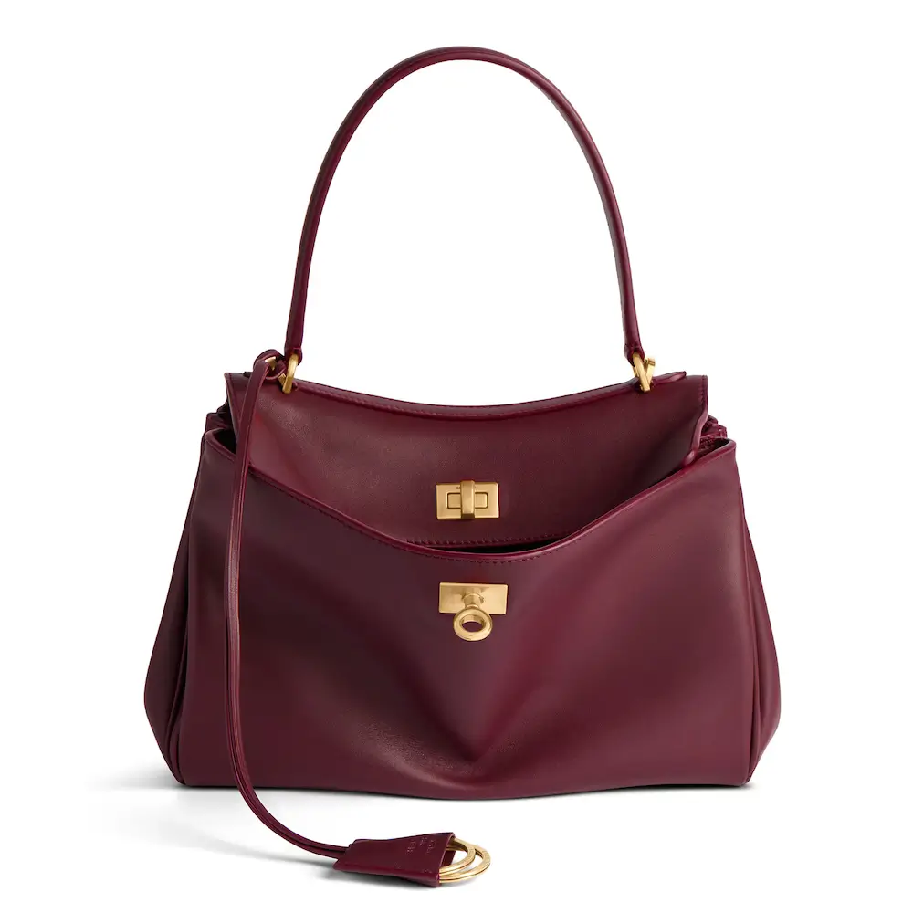 Balenciaga Rodeo Small Handbag in dark burgundy smooth calfskin, aged gold hardware