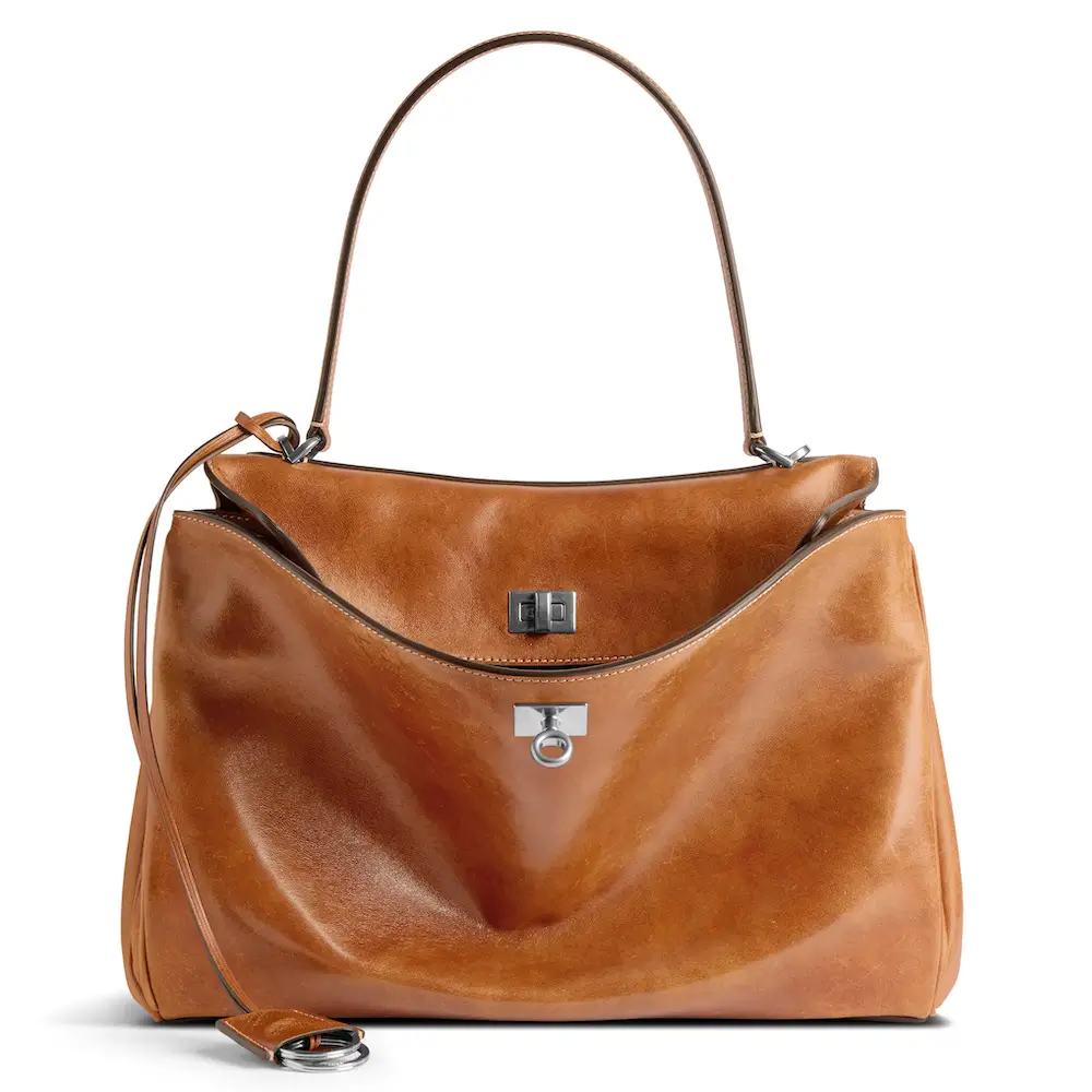 Balenicaga Rodeo Medium Handbag in tan cowboy vegetable tanned lambskin, aged silver hardware