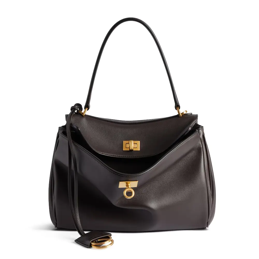 Balenicaga Rodeo Small Handbag in espresso smooth calfskin, aged gold hardware