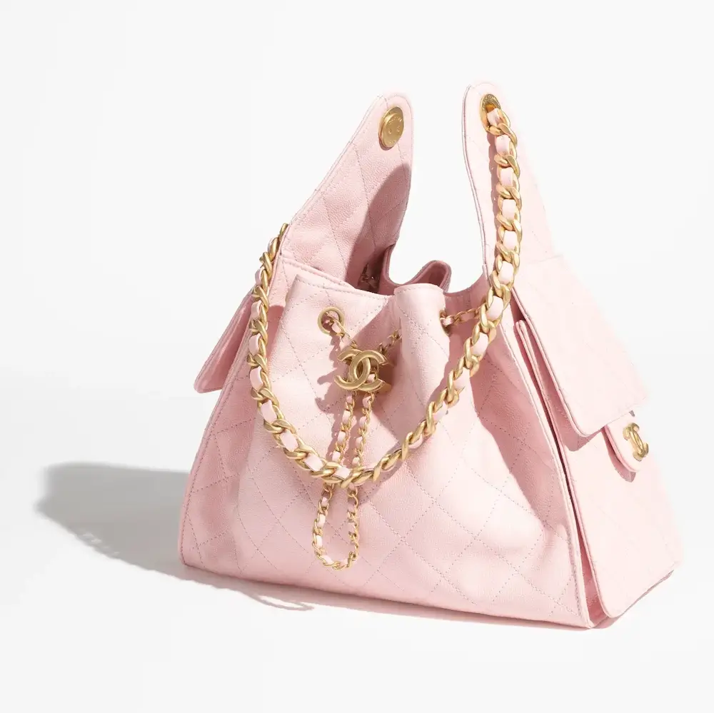 chanel 25 small handbag grained calfskin gold tone metal light pink