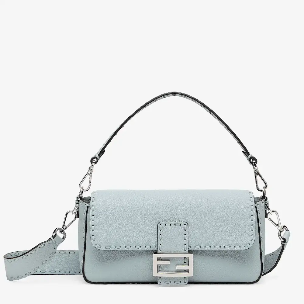 Fendi Baguette Light blue Selleria bag with 612 hand sewn topstitches