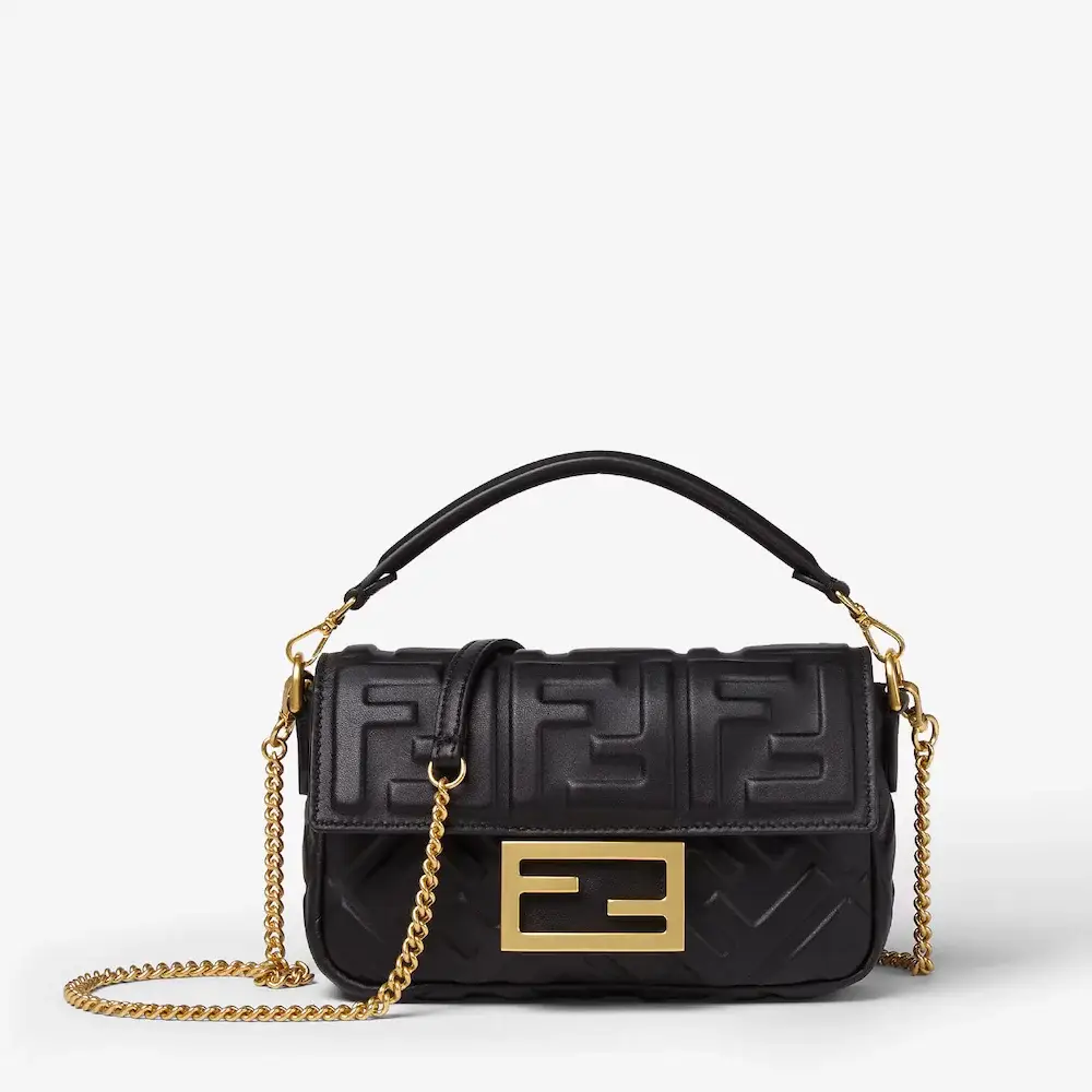 Fendi Baguette Mini Black nappa leather bag with FF motif