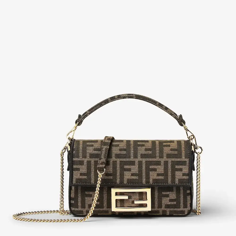 Fendi Baguette Mini Brown FF jacquard fabric bag