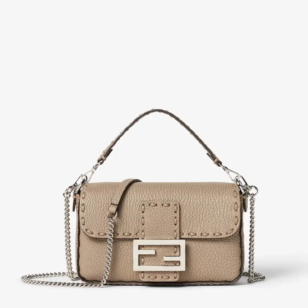 Fendi Baguette Mini Cappuccino coloured Selleria bag with 309 hand sewn stitches