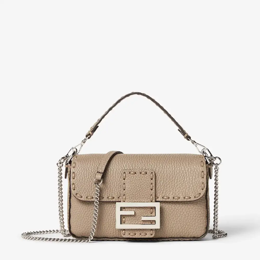 Fendi Baguette Mini Dove grey Selleria bag with 309 hand sewn topstitches