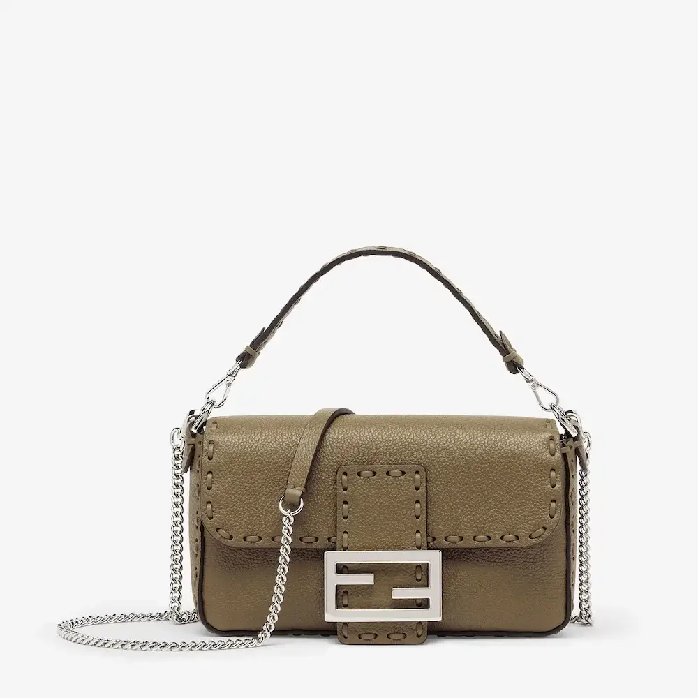 Fendi Baguette Mini Green Selleria bag with 309 hand sewn topstitches