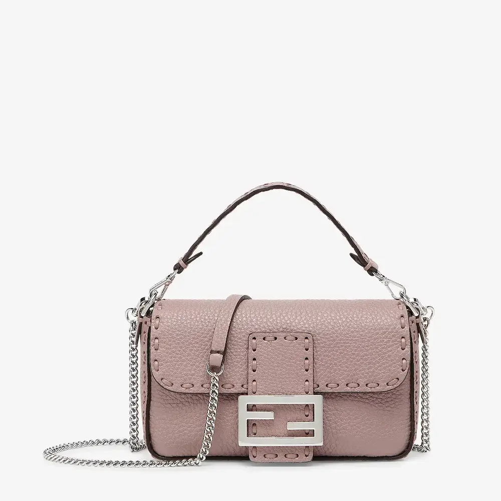 Fendi Baguette Mini Mauve Pink Selleria bag with 309 hand sewn topstitches