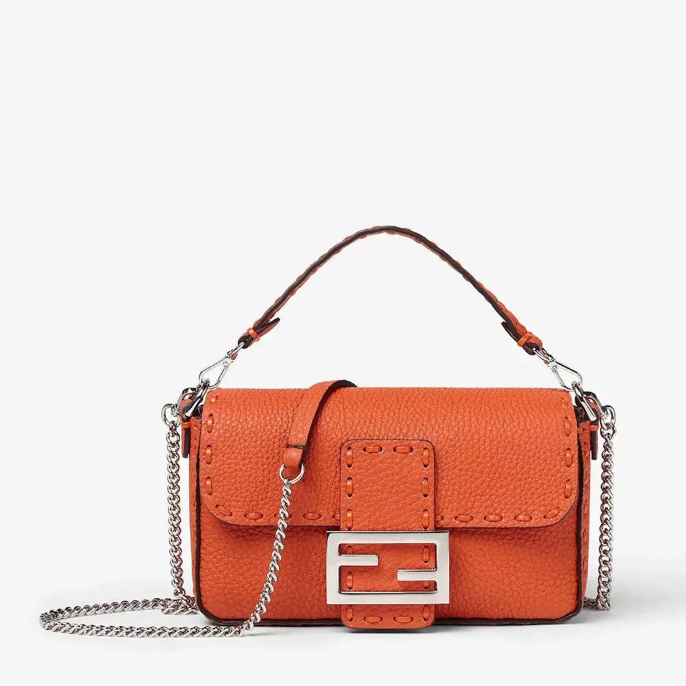 Fendi Baguette Mini Orange Selleria bag with 309 hand sewn topstitches