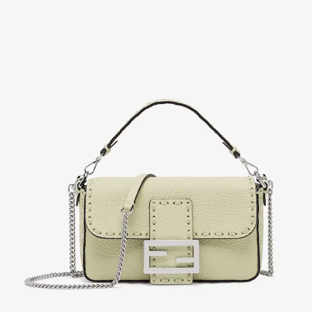Fendi Baguette Mini Sage Green Selleria bag with 309 hand sewn topstitches