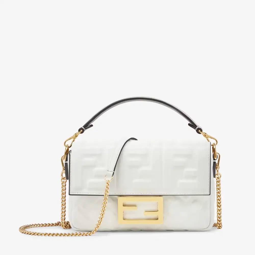 Fendi Baguette Mini White nappa leather bag with FF motif
