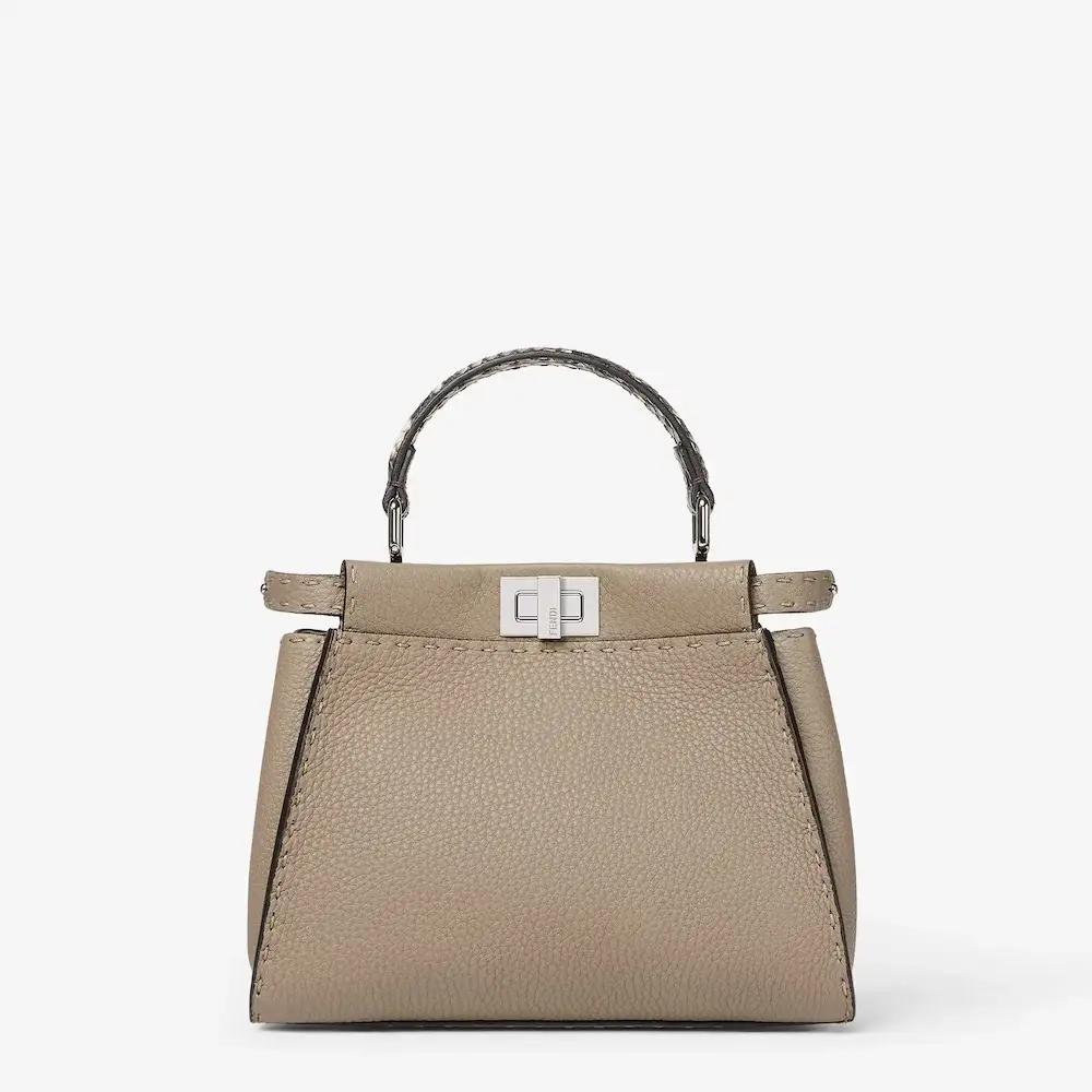 Fendi Peekaboo Mini Dove grey Selleria bag with 1048 hand sewn topstitches