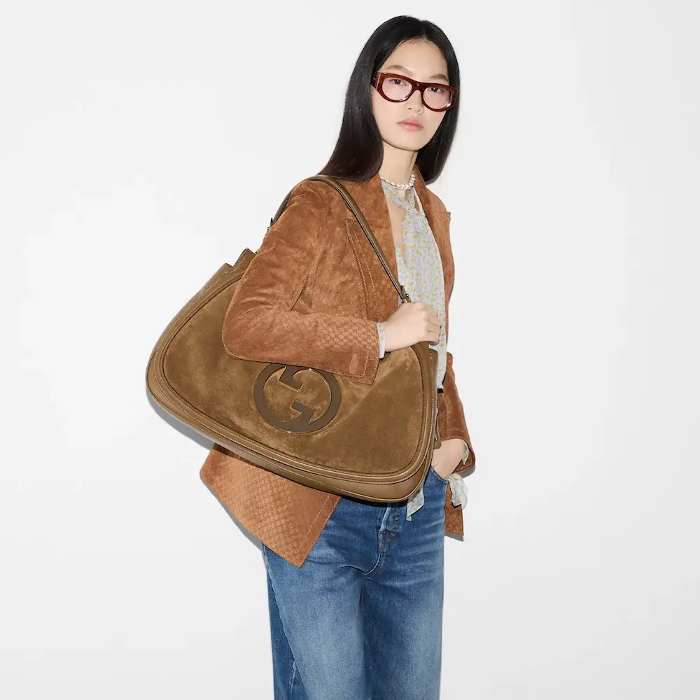 Gucci Blondie maxi top handle bag Brown suede model shoulder carry
