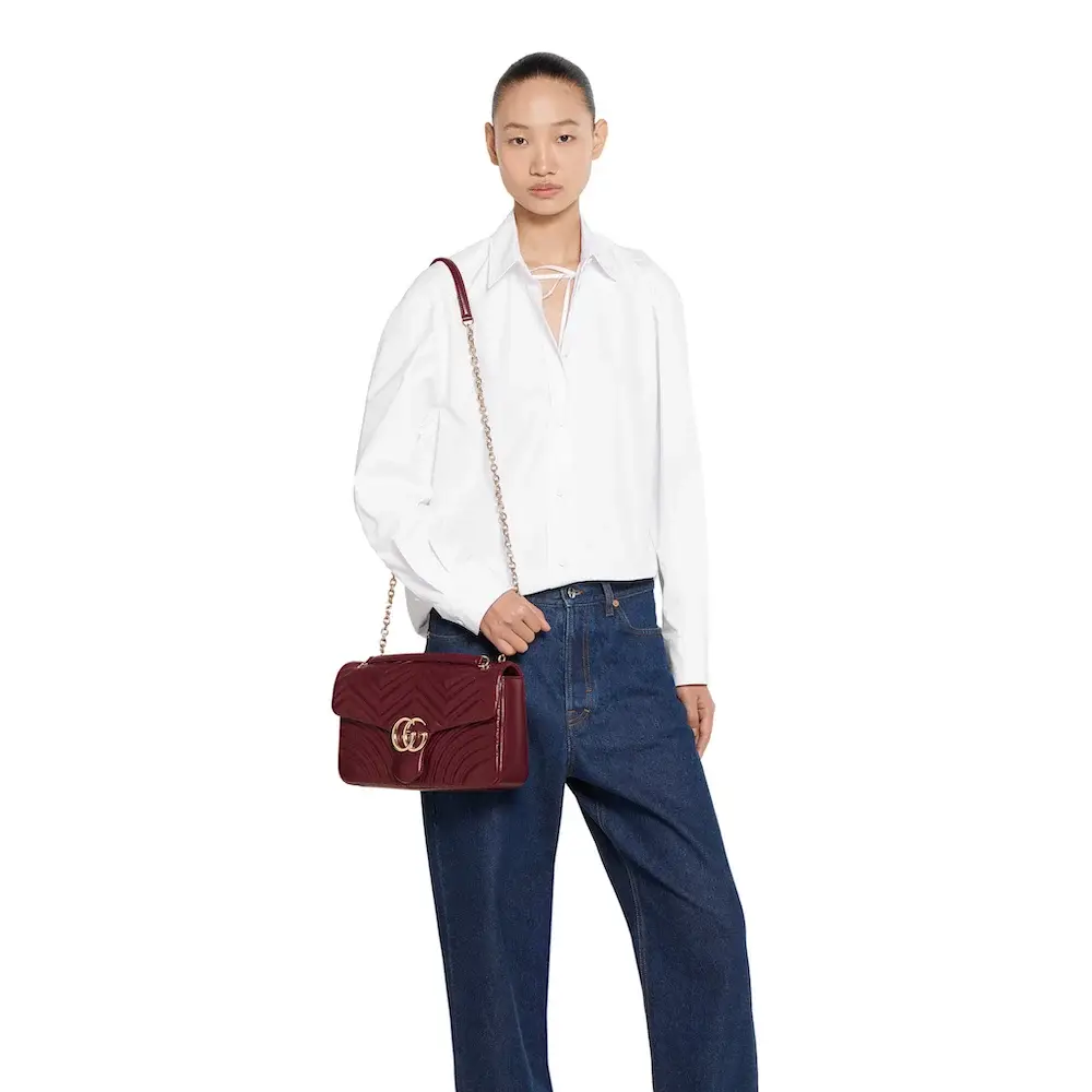 Gucci GG Marmont large shoulder bag Gucci Rosso Ancora red matelassé chevron lambskin leather model shoulder carry