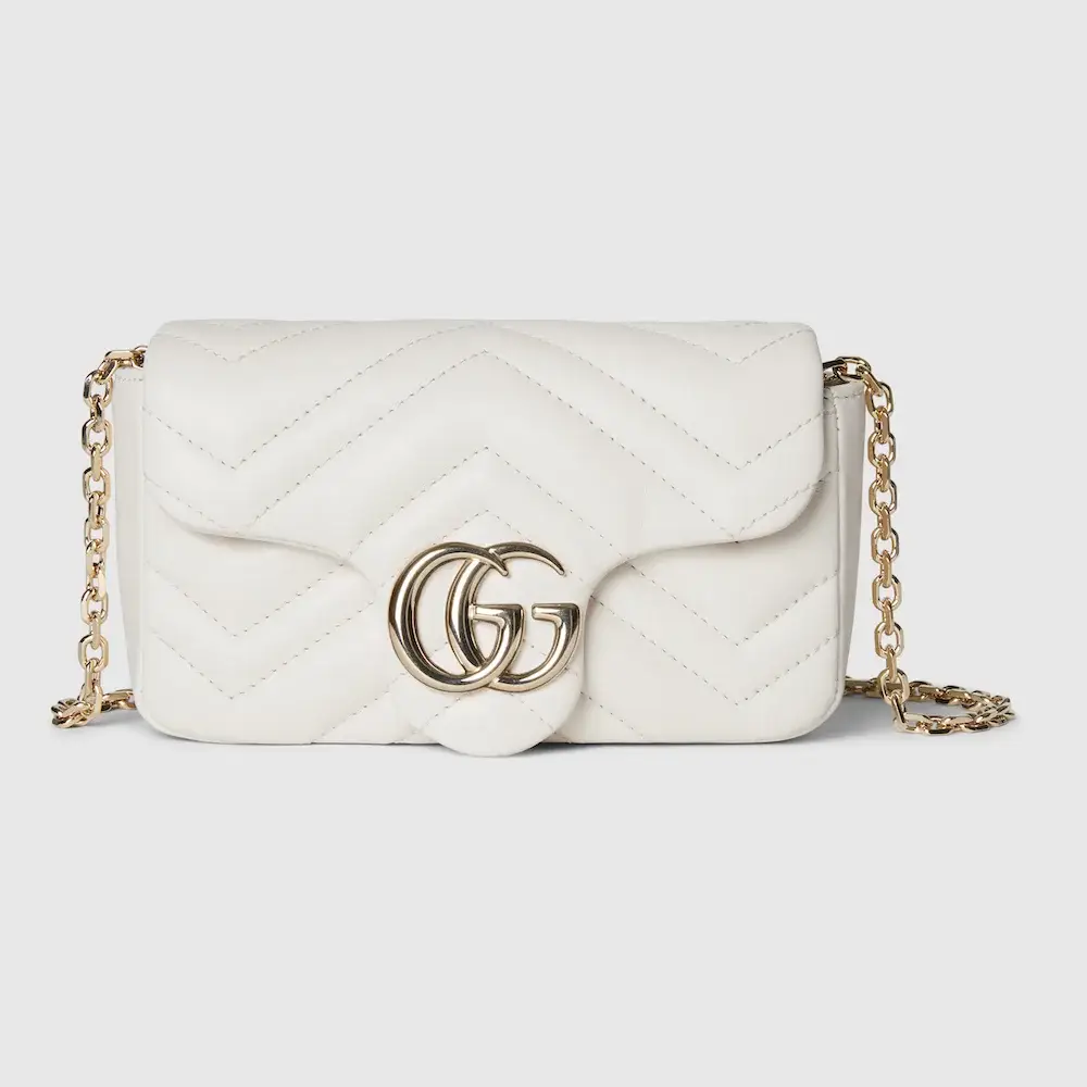 Gucci GG Marmont mini shoulder bag White matelassé chevron lambskin leather