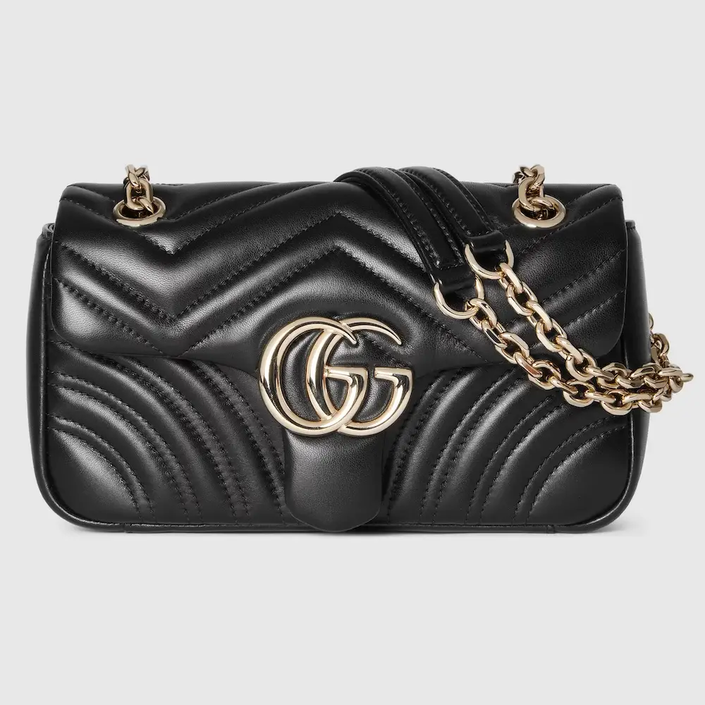 Gucci GG Marmont small shoulder bag Black matelassé chevron lambskin leather