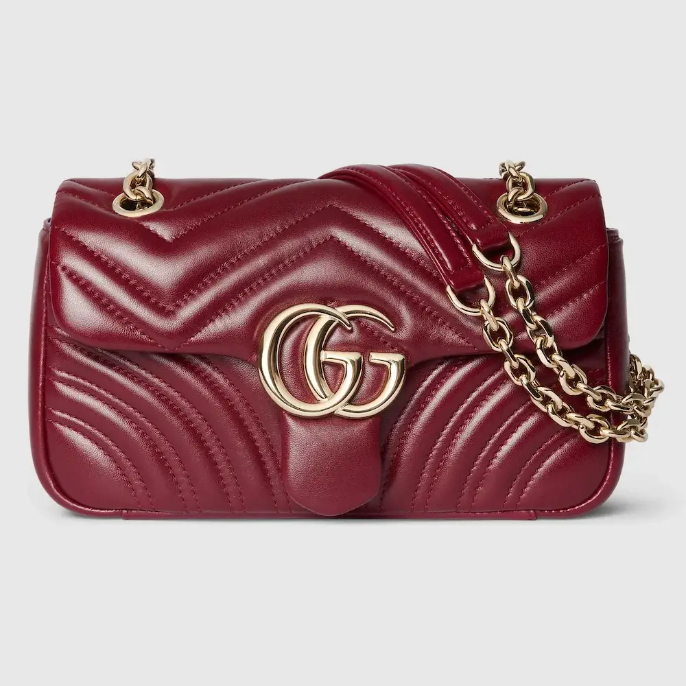 Gucci GG Marmont small shoulder bag Gucci Rosso Ancora red matelassé chevron lambskin leather