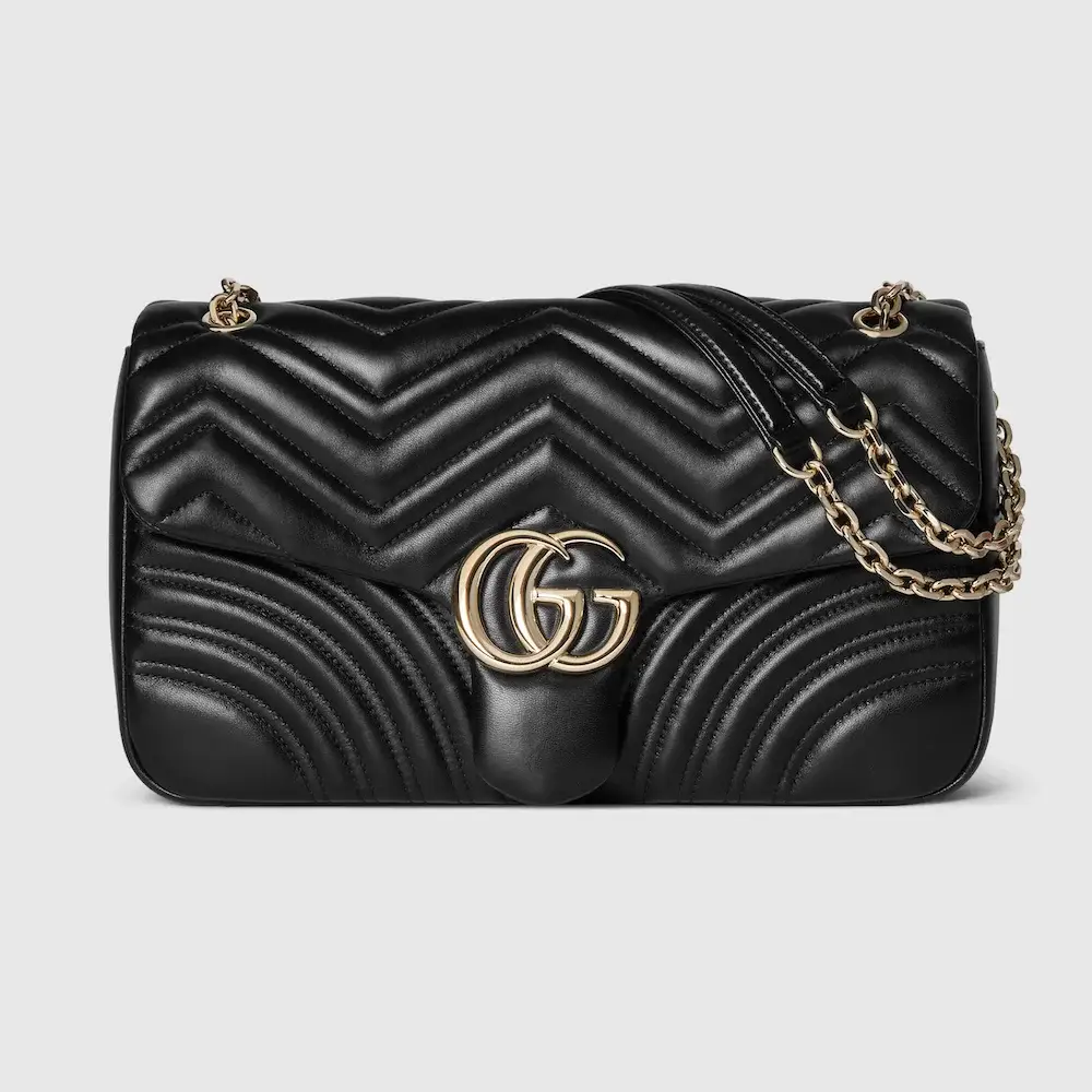 Gucci Gucci GG Marmont large shoulder bag Black matelassé chevron lambskin leather