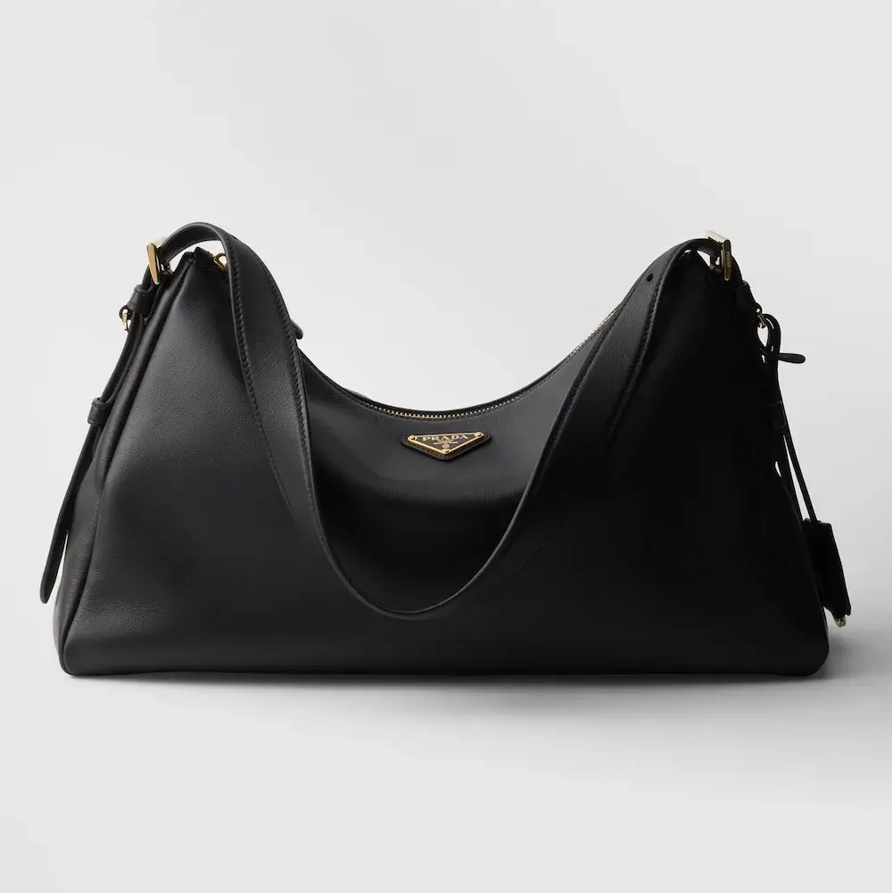 Prada Aimée large leather shoulder bag black