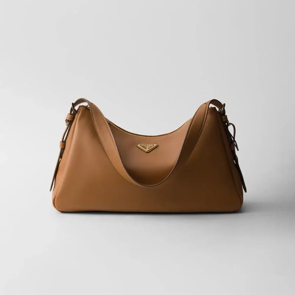 Prada Aimée large leather shoulder bag caramel