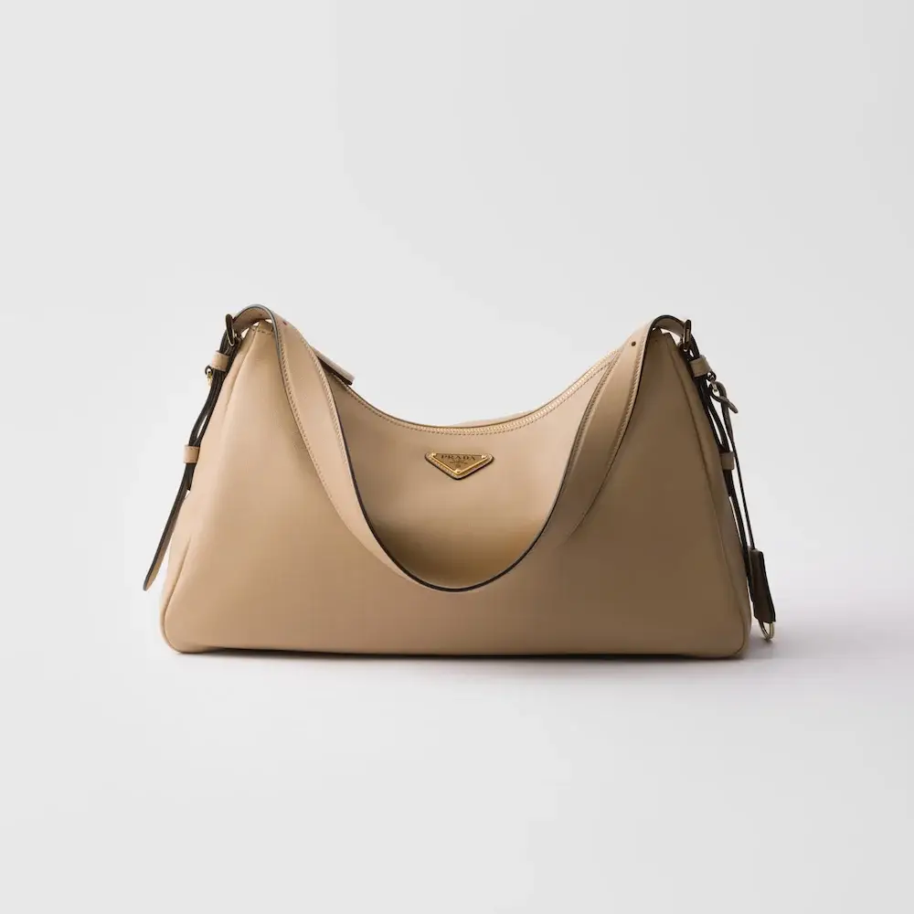 Prada Aimée large leather shoulder bag sand