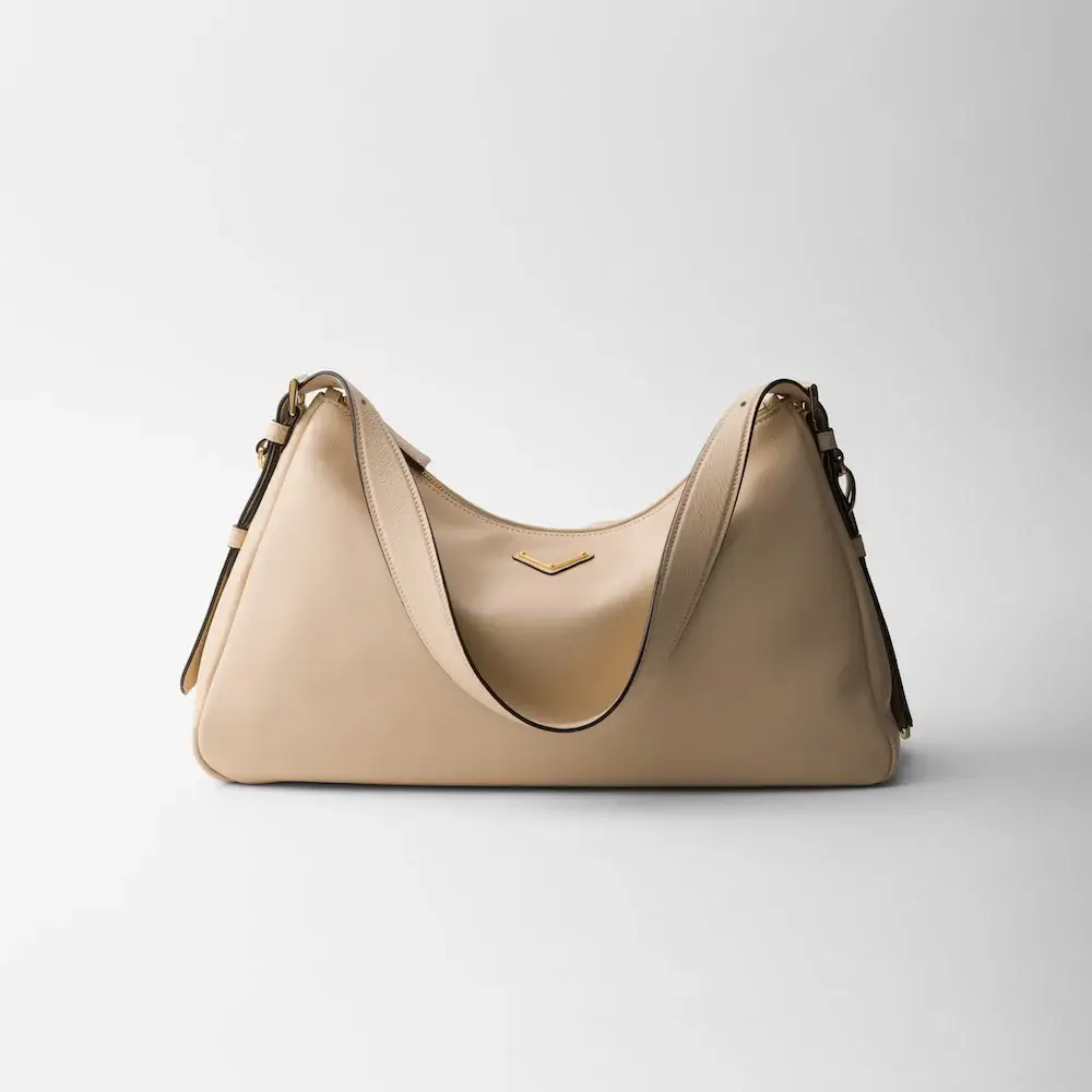 Prada Aimée large leather shoulder bag travertine