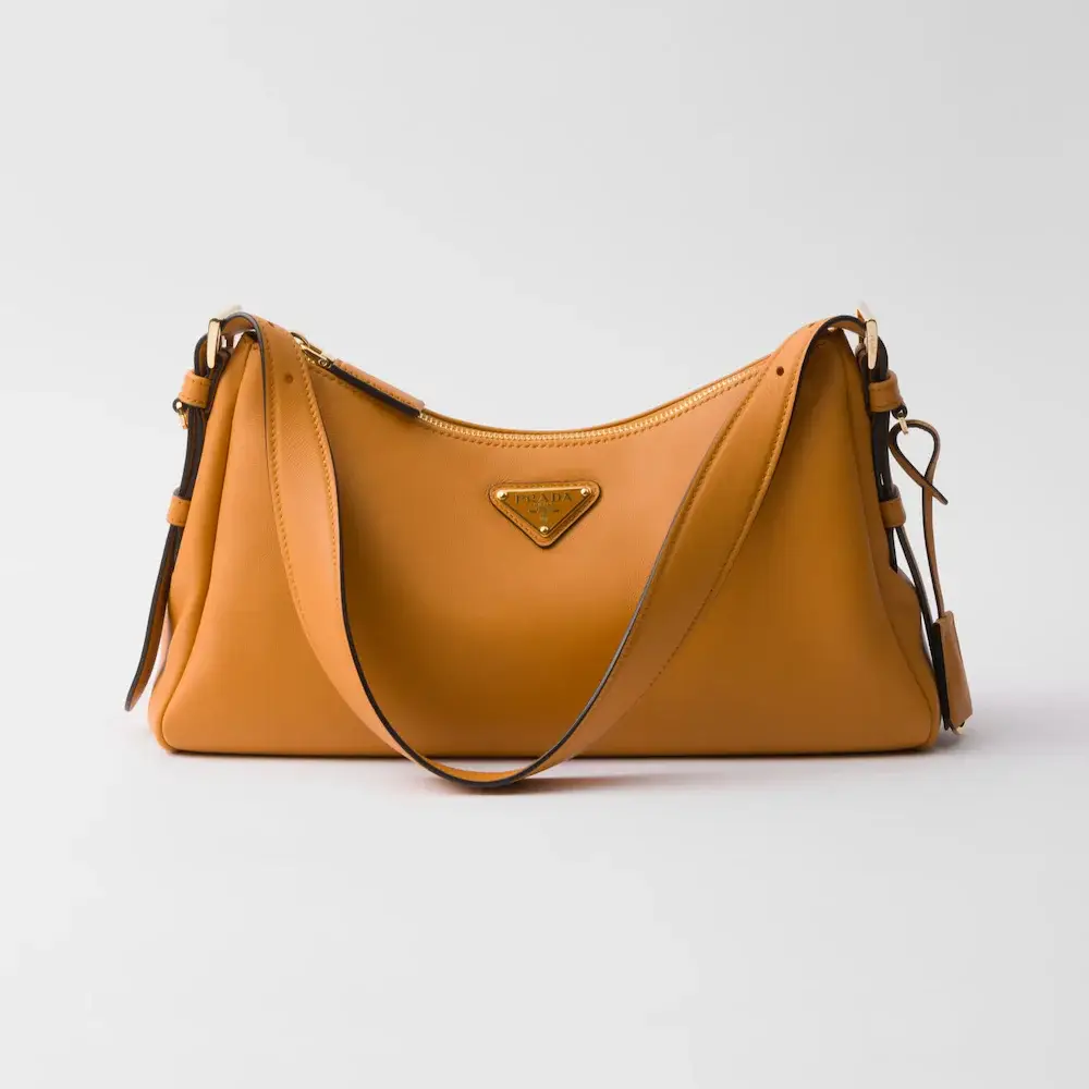 Prada Aimée medium leather shoulder bag amber