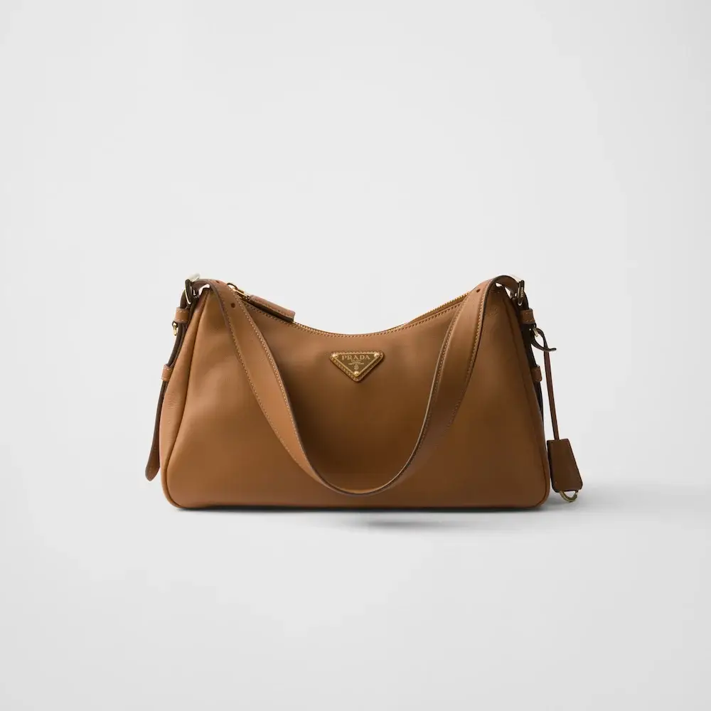 Prada Aimée medium leather shoulder bag caramel