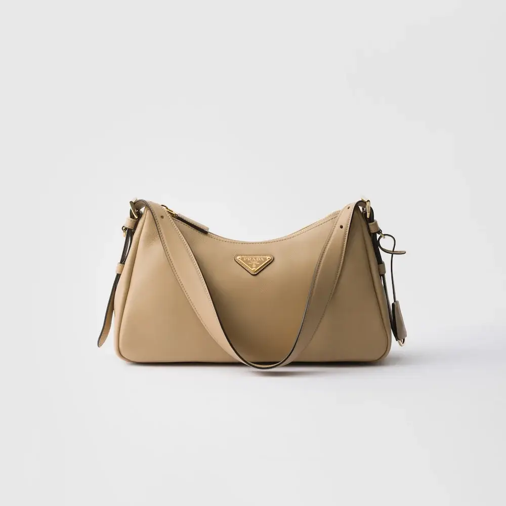 Prada Aimée medium leather shoulder bag sand